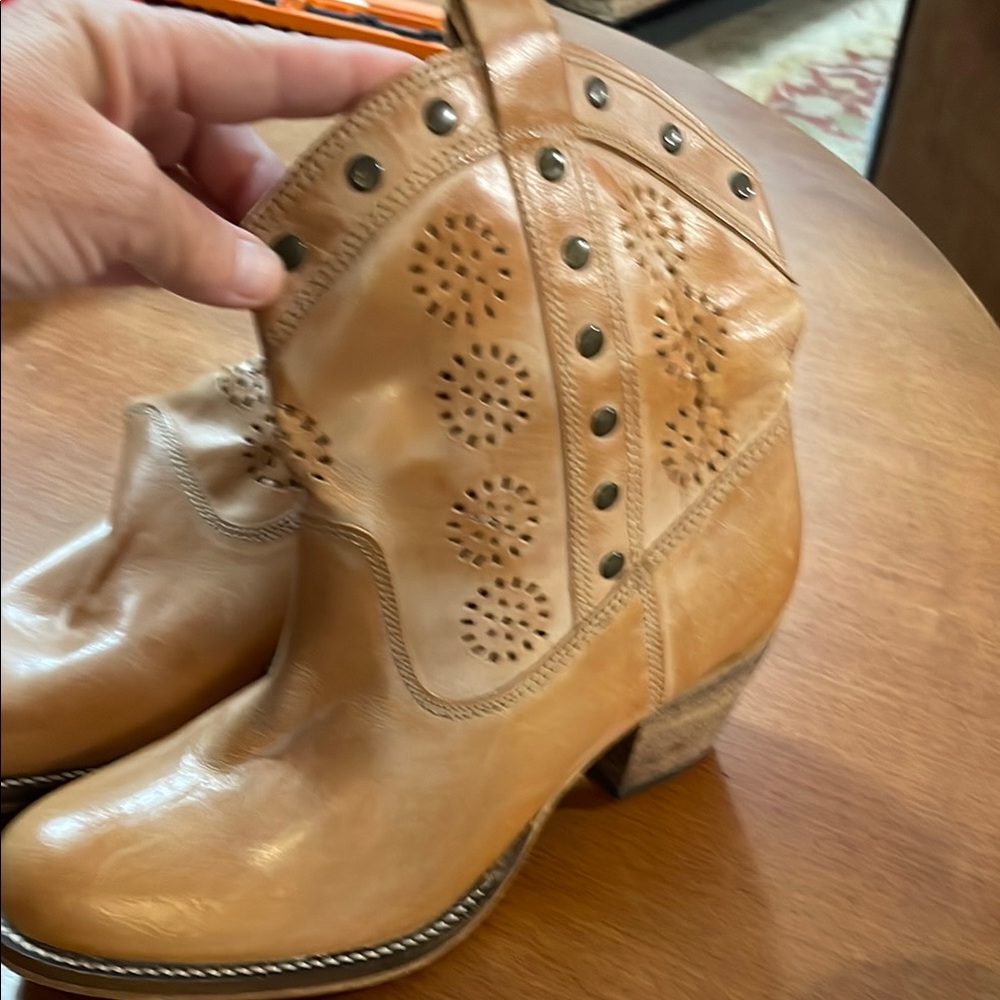 Dingo Tan Leather Ankle Booties with Stud Accents